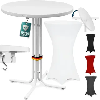 CASARIA Stehtisch Weiß 110x80cm + Stehtischhusse Weiß Ø80cm