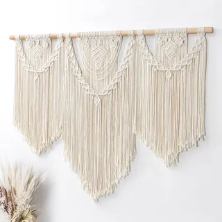 Dremisland Große Makramee Wandbehang Wandteppich Boho Deko Gewebter Wand Tapisserie Beige Blatt Quaste Böhmische Wandkunst Ästhetisch Makramee Wanddekor Vorhang Schlafzimmer Wohnzimmer, 105x80cm