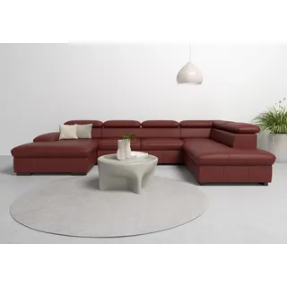 Wohnlandschaft HOME AFFAIRE "Alberto U-Form", rot (merlot), B:350cm H:73cm T:228cm, Luxus-Microfaser in Lederoptik (100% Polyester);Microfaser in Antiklederoptik (100% Polyester);Luxus-Microfaser Vintageoptik (100% Polyester);Luxus-Microfaser weich (90%Polyester 10%Polyamid), Sofas, Wohnlandschaft, mit Kopfteilverstellung, wahlweise mit Bettfunktion
