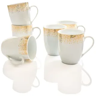 Retsch Arzberg Becher "DUSTY, 6-teiliges Becher-Set für 6 Personen, je 340 ml" dezentes Dekor auf schlichtem Weiß, weiß, goldfarben