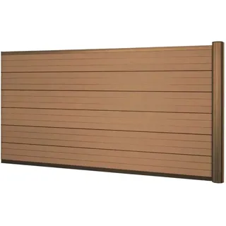 MCW WPC-Sichtschutz Savoie Windschutz Zaun Alu-Pfosten - Erweiterungselement Niedrig 1,85m Teak