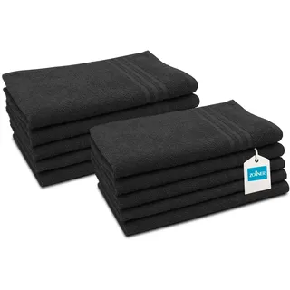 ZOLLNER 10er Set Gästetücher in 30x50 cm - saugstarke Handtücher in schwarz - mit praktischem Aufhänger - mit DREI modernen Tiefgangstreifen - waschbar bis 60°C - Baumwolle - Hotelqualität