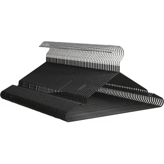 PORTENTUM Kleiderbügel Metall, 50 Stück, Schwarz - Gummibeschichtet rutschfest, Platzsparend, Stabil für schwere Kleidung, Kerben für Kleider, für alle Arten von Kleidung und Hosen