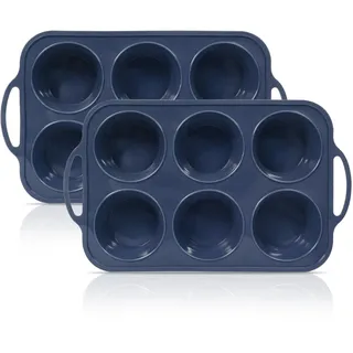 SUPER KITCHEN 2 Stück Jumbo Muffinformen Silikon mit Metallverstärktem Rahmen, 6 Tassen Extra Groß Muffinbackformen mit Griff, Antihaft Muffinblech Silikon, Bpa Frei Cupcake Formen, Grau