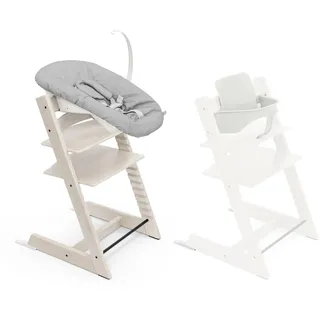 Stokke Tripp Trapp Hochstuhl, Whitewash/White (inklusive Stuhl & Baby Set2) mit Newborn Set - Sicheres, verstellbares, ergonomisches Design