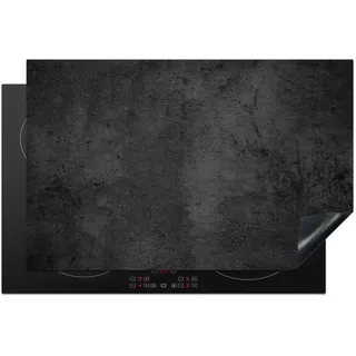 KitchenYeah© Herdabdeckplatte Einteilig Glaskeramikkochfeld Abdeckplatte | 80x52 cm - Induktionsschutz Glaskeramikkochfeldabdeckung Vinyl Herdabdeckplatten Beton - Vintage - Rustikal - Grau - Schwarz