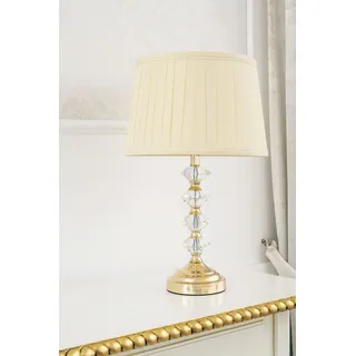 Tischlampe Clarissa gold mit Kristallen Lampenschirm Stoff 50 cm