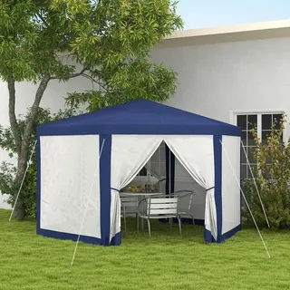 Outsunny Pavillon 4 x 3 m inkl. 6 Seitenteile Blau/Weiß