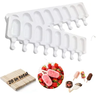 Silikon EIS am Stiel Formen 2 Stück 8 Zellen backform eis am stiel,formen,Eisformen Silikon,20 Eisstiele Holz,Kuchenform Dessertform Wiederverwendbare BPA Freie Pop Ice Lolly Mould