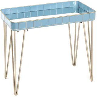 HAKU Beistelltisch rechteckig blau Gold Metall Spiegel Couchtisch rechteckiger Sofatisch - Maße: B 60 x H 54 x T 31 cm Style: Art Deco