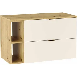 WENA Waschtischunterschrank 100 cm, gerade Fronten, Griffe aus Metall in der Farbe Gold (Farbe: Kaschmir/Eiche) - Beige