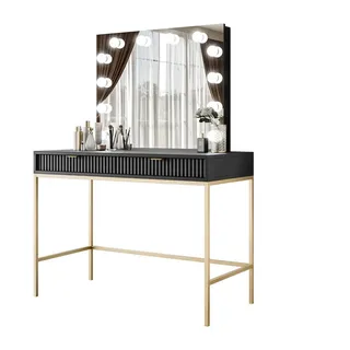 lookway Schminktisch mit Spiegel CORTADO ELITE Gold Schwarz Holzwerkstoff, 104x78x50 cm Schlafzimmer, Schminktische
