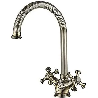 Ibergrif M22117 - Doppelhebel Küchenarmatur, Wasserhahn für Küche mit hoher Auslauf 327 mm, Bronze, Gold