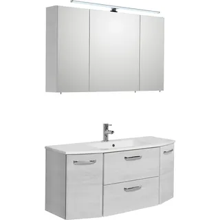 Saphir Badmöbel-Set »Quickset 2-teilig, Mineralmarmor-Waschtisch mit LED-Spiegelschrank« Set, 2 Stk. tlg., weiß