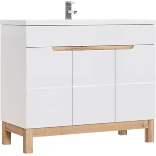 Waschtischunterschrank 100 Cm Alpinweiß/Glanzweiß, Skandinavischer Stil - Weiß