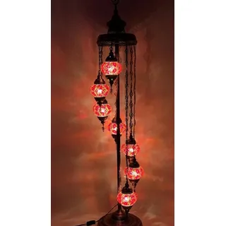 Handgemachte türkische Stehlampe 7 bunte Glaskugeln rot - orientalische Vloerlamp 160 cm hoch - Rot