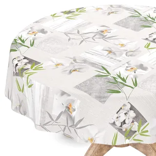Tischdecke abwaschbar Wachstuch Wachstuchtischdecke Rund 120cm Schnittkante Orchidee Spa pflegeleicht