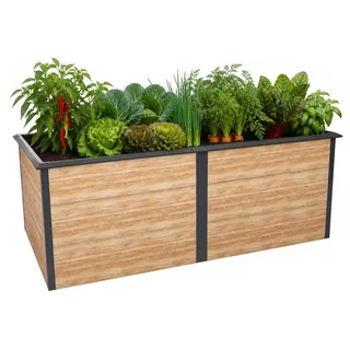 Zelsius Hochbeet verzinkter Stahl 200 x 100 x 77 cm, Anthrazit RAL 7016 Eiche Holzoptik, Pflanzbeet, Gemüsebeet - Hellbraun
