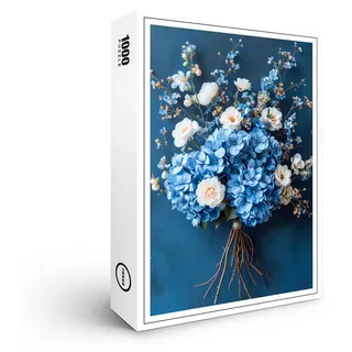 raxxa Premium-Puzzle „Stillleben mit blauen Hortensien und weißen Rosen“, 1000 Teile