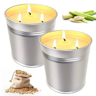 Große Outdoor Duftkerzen, 2 x 15oz Natürliche Sojawachs Kerzen | XXL Set mit 3 Dochten, geeignet für Garten, Camping und Picknicks, Brenndauer bis 100 Stunden