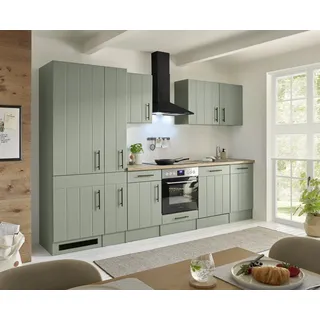 Küche Einbau Küchenzeile Landhaus Grün Anton 310 cm großer Kühlschrank Respekta