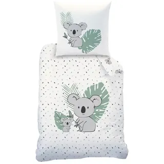 MTOnlinehandel Koala Bettwäsche 135x200 Flanell, Biber, Kinderbettwäsche Mia & Max, Winterbettwäsche für Mädchen und Jungen, 1x Kissenbezug 80x80 + Bettbezug 135x200, 100% Baumwolle Safari (Koala)