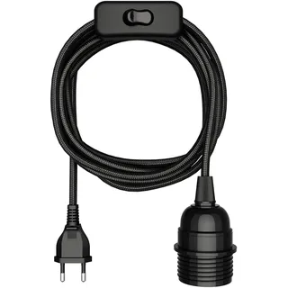 ledscom.de Textilkabel LEKA, Stecker, Schalter, schwarz, 3 m, Lampen-Fassung, 1x E27 max. 60W