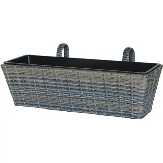 Balkonkasten Polyrattan Anthrazit-Beige 60 cm x 28 cm x 22 cm
