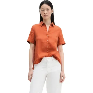 Kurzarmbluse MARC O'POLO, Damen, Gr. 34, orange (warm orange), Web, Obermaterial: 100% Leinen, regular fit normal, Blusen Kurzarmbluse, Leinenbluse regular mit breiter Kellerfalten im Rücken