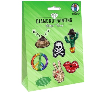 Ursus 43500003 - Diamond Painting Funny, Stickern mit funkelnden Diamanten, Set mit 2 Stickerbögen in verschiedenen Designs, Diamantensteine, Picker, Wachs und Schale, inklusive Anleitung