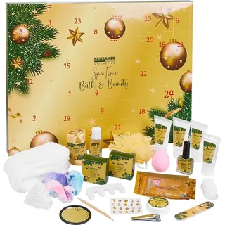 BRUBAKER Cosmetics Beauty Adventskalender 24 x Körperpflege Produkte & Spa Accessoires - der XXL Wellness Weihnachtskalender für Frauen und Mädchen - Gold - Gold
