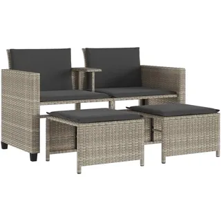 vidaXL Gartensofa 2-Sitzer mit Tisch und Hockern Hellgrau Poly Rattan - Grau