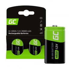 Green Cell 8000mAh 1.2V 2 Stck Vorgeladene NI-MH D-Akkus - Akkubatterien HR20 R20 D-Zellen (D), sofort einsatzbereit, geringe Selbstentladung, wiederaufladbare Akku Batterie, ohne Memory-Effekt