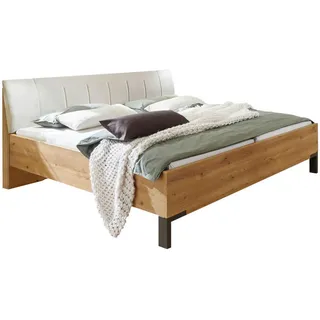 Novel Bett , Champagner, Eiche Bianco , Holzwerkstoff , 200x200 cm , ISO 9001, Goldenes M, Made in Germany , gepolstertes Kopfteil, in verschiedenen Holzdekoren erhältlich, in verschiedenen Größen erhältlich , Schlafzimmer, Komplette Schlafzimmer und Serien, Schlafzimmerserien