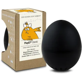 PiepEi Classic Schwarz - Singende Eieruhr zum Mitkochen - Eierkocher für 3 Härtegrade - Piep Ei mit 3 Melodien - Lustiges Kochei - Musik Eggtimer - Brainstream