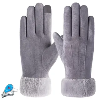 KXF Warme Winterhandschuhe für Damen, superweiches Wildleder, Touchscreen, Dickes Fleece gefüttert, Handschuhe, kaltes Wetter, Winddicht, Outdoor-Sport-Handschuhe (Grau)