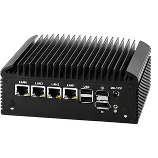 MNBOXCONET Lüfterlos Mini PC N150 Firewall Appliance Industrial Micro Büro, 4 x 2.5Gbit LAN + 2 RS232 Com, 8GB RAM 128GB NVME SSD, 6USB, Router/Home Computer Hardware, HD DP Dual Dispaly