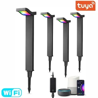 Wegbeleuchtung Set 4 LED Pfosten RGBW Smart WiFi Tuya 16M Farben Alexa Google