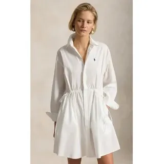 Polo Ralph Lauren für Damen. 211B19986003 Weißes Hemdkleid aus Baumwolle (36), Lässig, Langarm