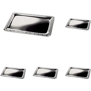 APS Tablett SCHÖNER ESSEN - Edelstahl Tablett mit Dekorrand, 35 x 24 cm, rechteckig (Packung mit 5)