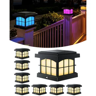 ROTTOGOON 8 Stück RGBCW Solar Pfostenleuchte, Solar Pfostenkappen 10x10 cm | 9 Farben 3 Modi, IP54 Wasserdicht, Holz/Vinyl Pfosten, Solarlampen Außen für Zaunpfosten Gärten Terrassen Veranden