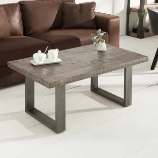 riess-ambiente Design Couchtisch IRON CRAFT 100cm Mangoholz grau Industrial Design massiv Eisen Kufengestell Beistelltisch Tisch - Grau