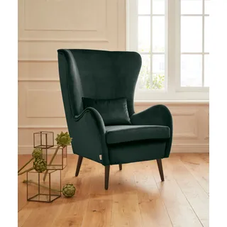 Home Affaire Ohrensessel Salla Fellimitat 78 x 118 x 94 cm Grün mit Hocker
