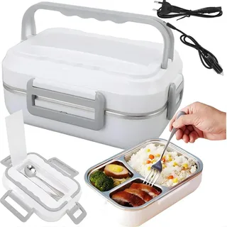 Elektrische Heiz-Lunchbox - Warmes Essen für unterwegs in Weiß/Grau KP39116 - Weiß, Grau