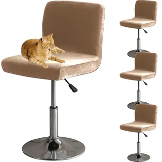 HOMECOVER Barhocker Bezüge Mit Rückenlehne, Stretch Samt Stoff Barhocker Stuhlbezüge Abnehmbar Niedriger Rücken Schwenkbare Stuhlbezug-Khaki-4er Set