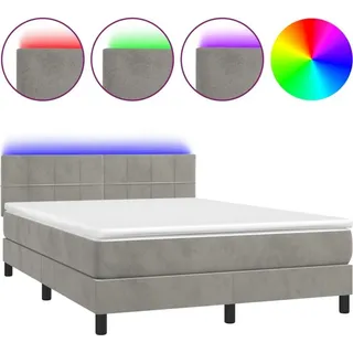 vidaXL Boxspringbett mit Matratze & LED Hellgrau 140x200 cm Samt