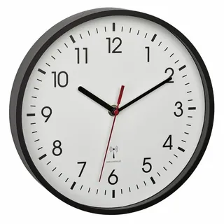 TFA Dostmann Analoge Funk-Wanduhr, 60.3550, höchste Genauigkeit, modern, analog, Glasabdeckung, für Büro, zu Hause, Geschenk, 245 x 245 x 42 mm (schwarz mit Batterie)