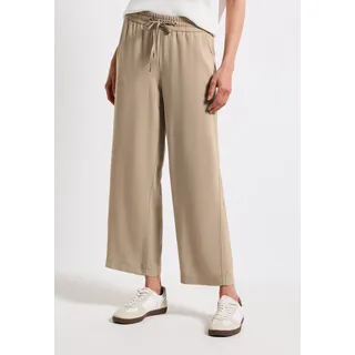 STREET ONE Stoffhose STREET ONE "Style Emee", Damen, Gr. 42, Länge 26, beige (safari beige), Web, Obermaterial: 100% Viskose, unifarben, normal 7/8-Länge, Hosen Stoffhose, Sommerhose mit elastischem Bund mit Tunnelzug