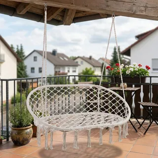 Hängesessel 'Kailua' für 2 Personen 135 x 129 x 65 cm bis 200 kg Indoor Outdoor Boho Stil Cremeweiß - Creme