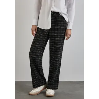 Stoffhose STREET ONE "QR Straight Leg Bouclé", Damen, Gr. 44, Länge 30, schwarz, Bouclé, Obermaterial: 68% Polyester, 28% Viskose, 4% Baumwolle, kariert, straight fit lang, Hosen Stoffhose, Sommerhose mit Karomuster, Bouclé